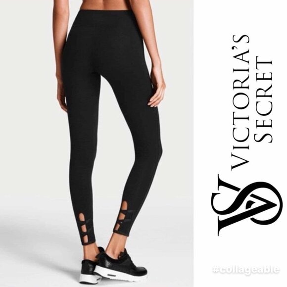 Victoria’s Secret Sport | Black Strappy Ankle Leggings | Size Medium - Picture 1 of 12